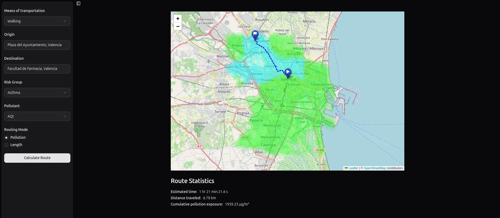 Planificador de ruta saludable en Valencia